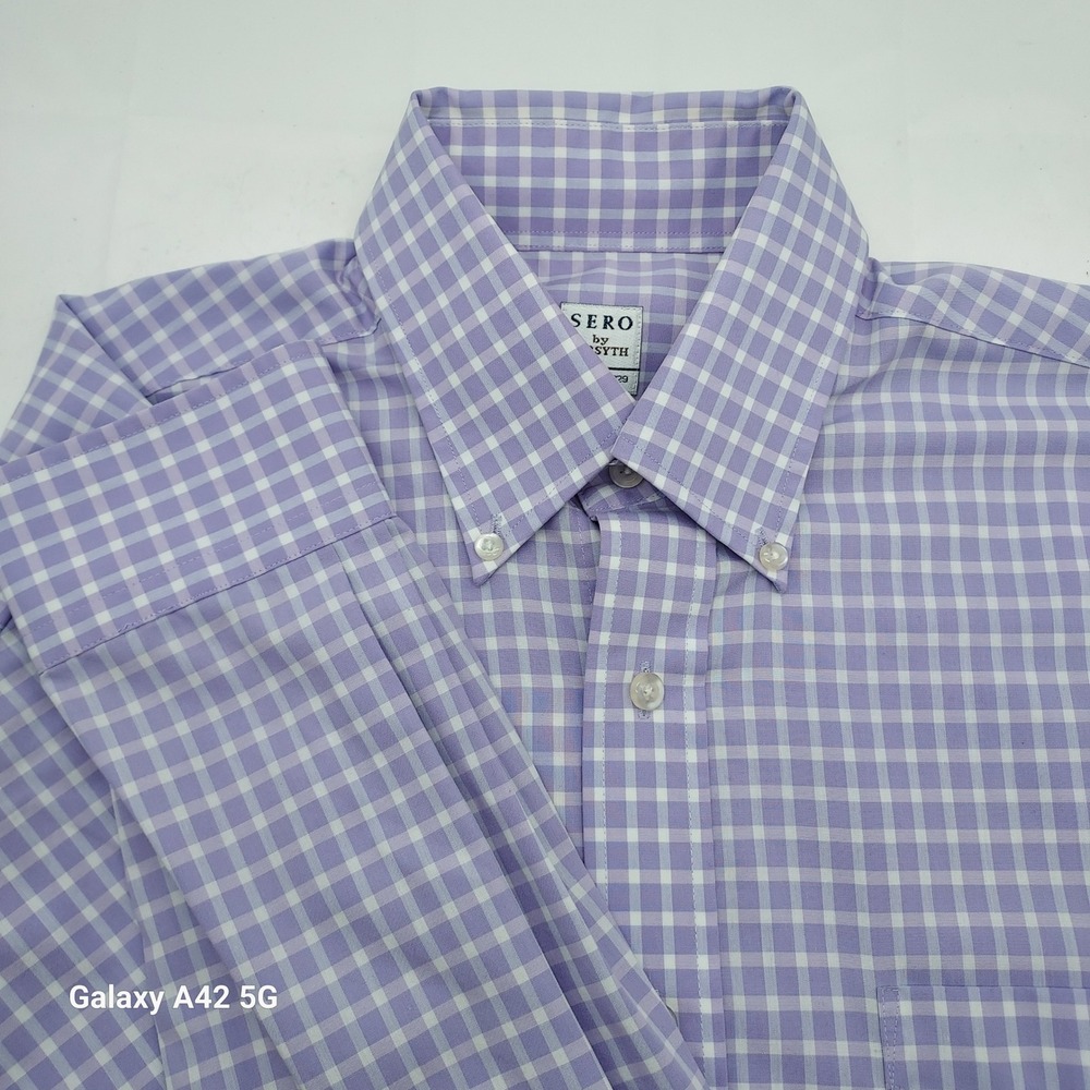 Sero by Forsyth Mens Tailored Fit Gingham Button Down‎ Shirt Purple White Medium